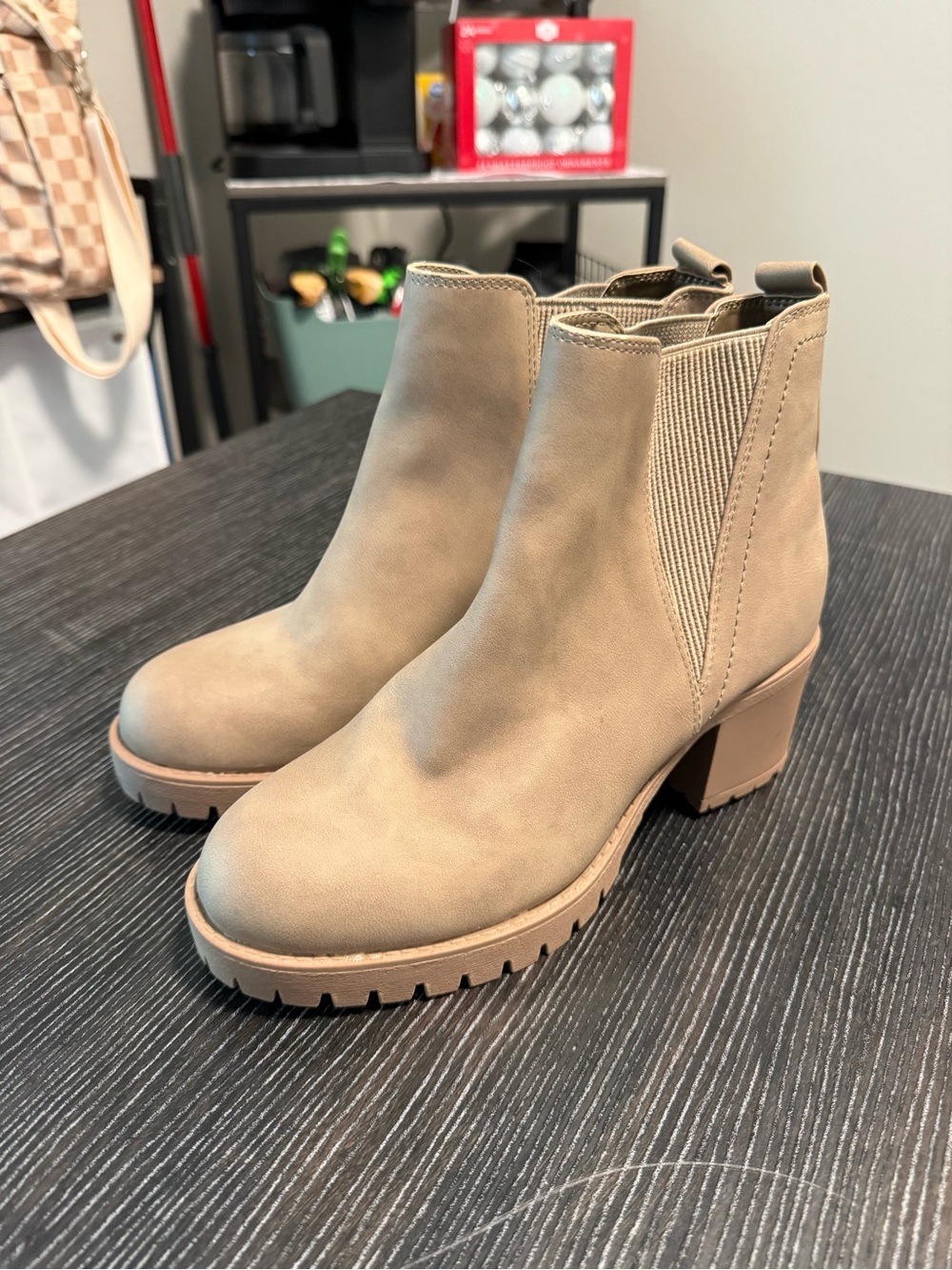 MIA Taupe Chelsea Lug Sole Block Heel Booties